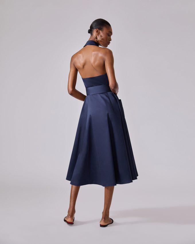 Sateen Halterneck Button-Front Dress
