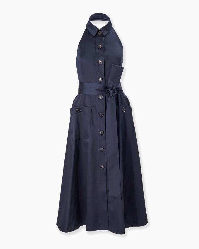 Sateen Halterneck Button-Front Dress