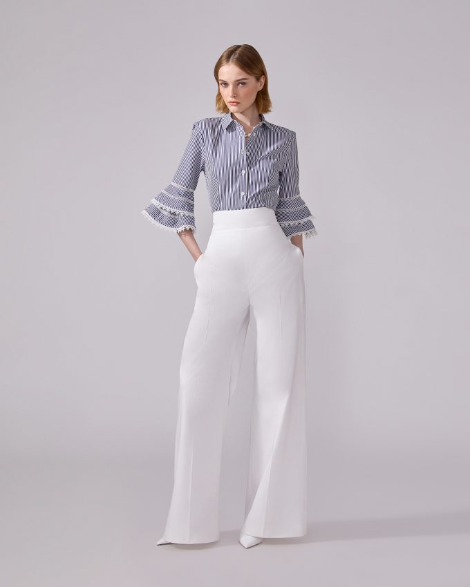 Lace-Trim Striped Shirt