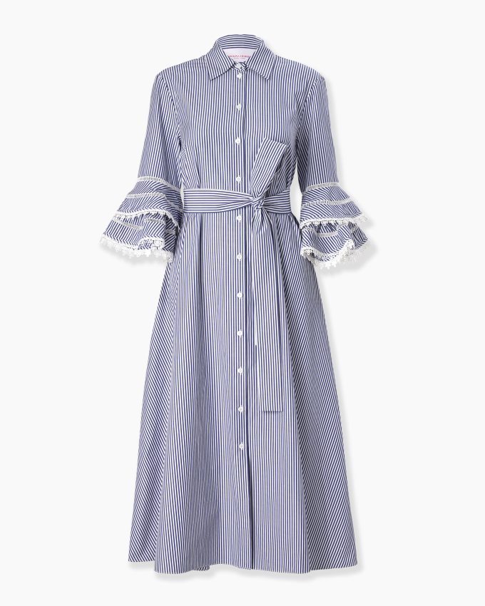 Lace-Trim Striped Shirt Dress