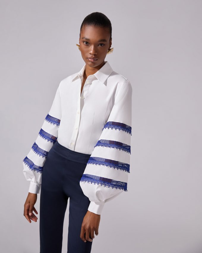 Lace-Trim Puff-Sleeve Shirt