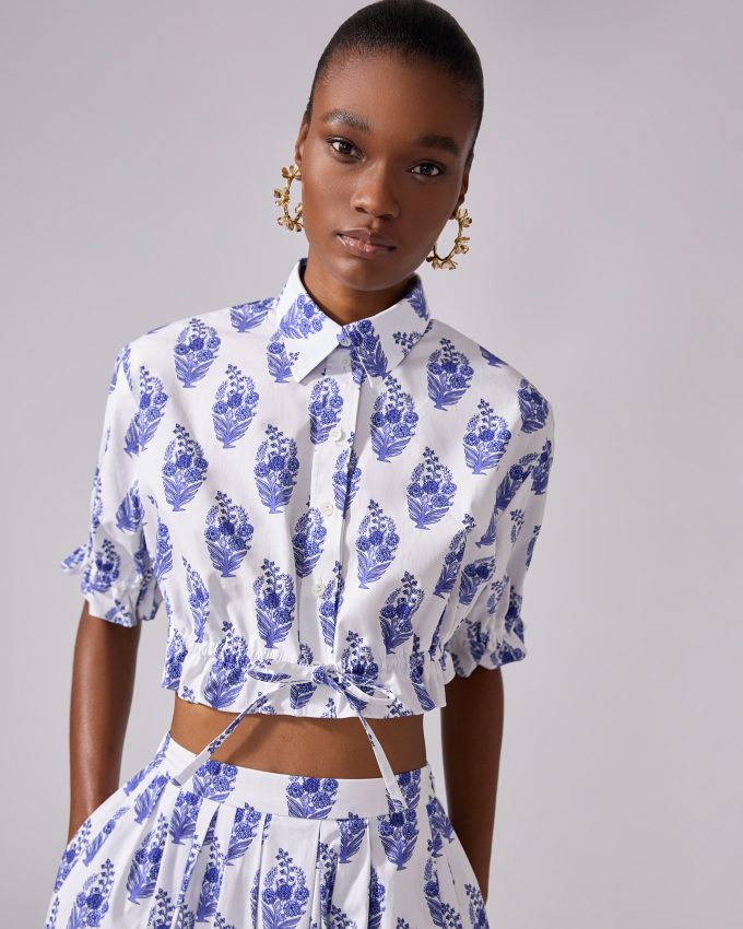 Floral Block-Print Midi Skirt