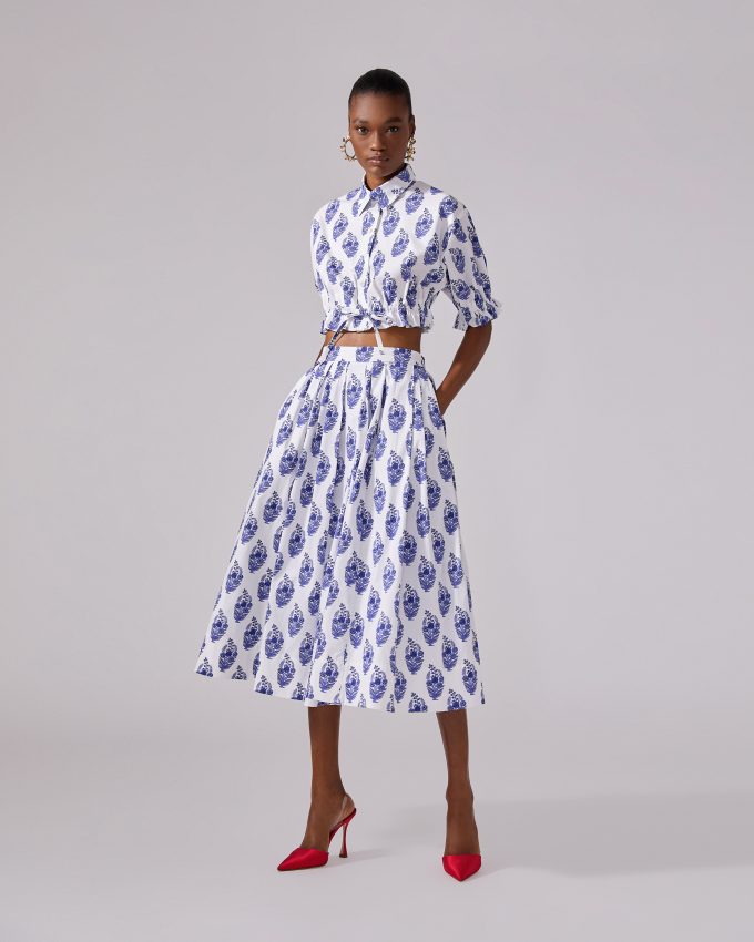 Floral Block-Print Midi Skirt