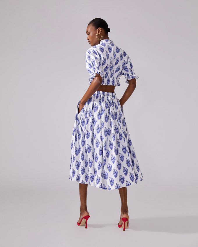 Floral Block-Print Midi Skirt
