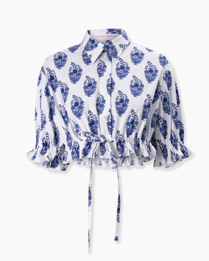Floral Block-Print Cropped Shirt