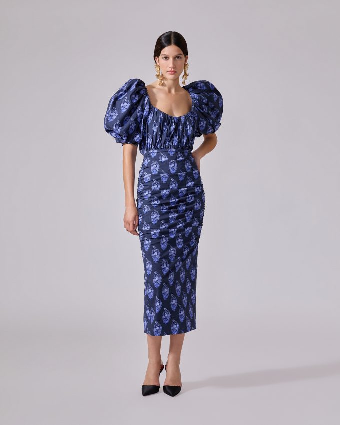 Floral Block-Print Midi Dress