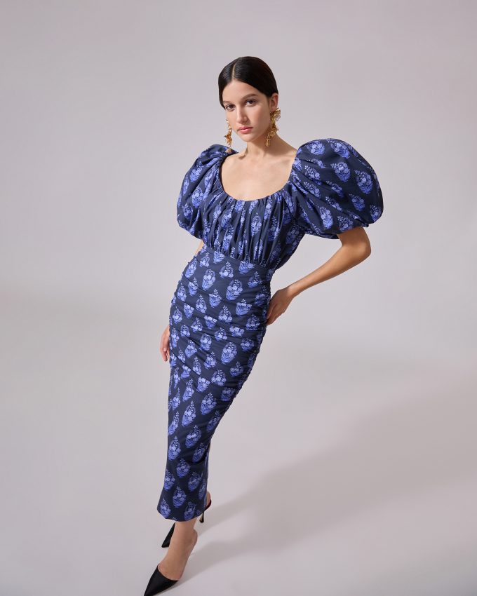 Floral Block-Print Midi Dress