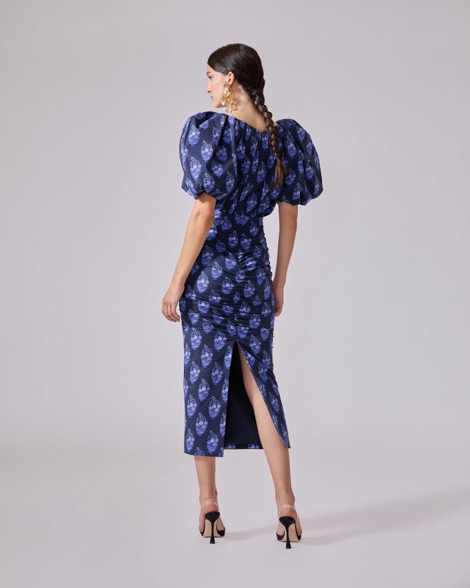 Floral Block-Print Midi Dress
