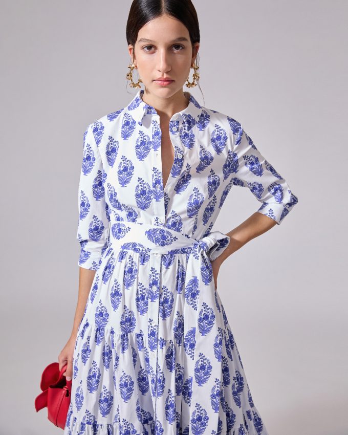 Floral-Block-Print Shirt Dress
