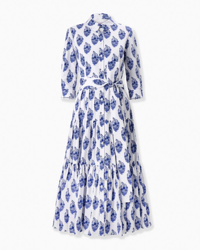 Floral-Block-Print Shirt Dress