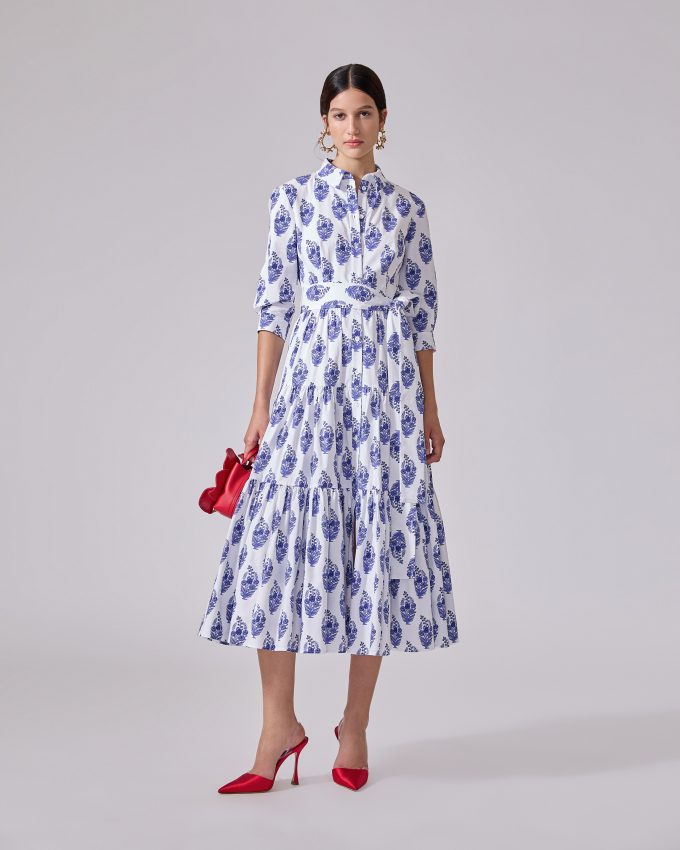 Floral-Block-Print Shirt Dress