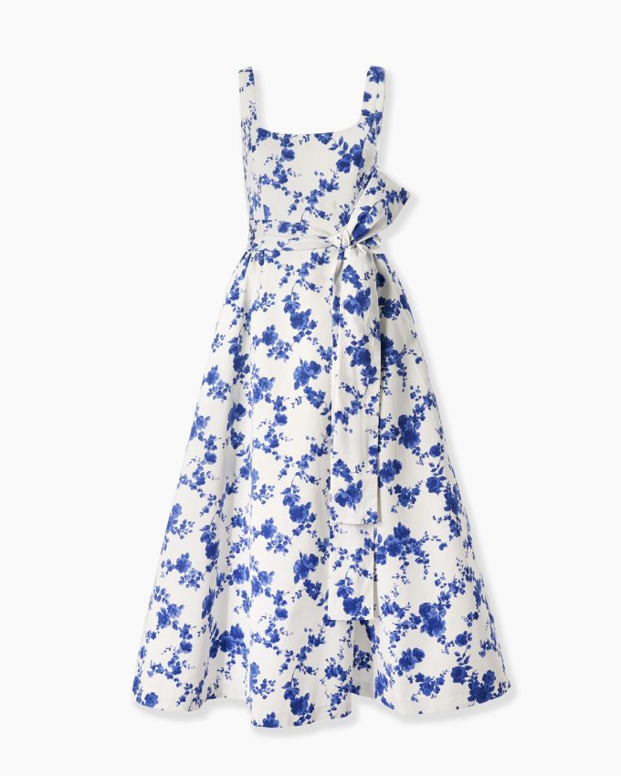 Floral-Print Midi Dress with Sash