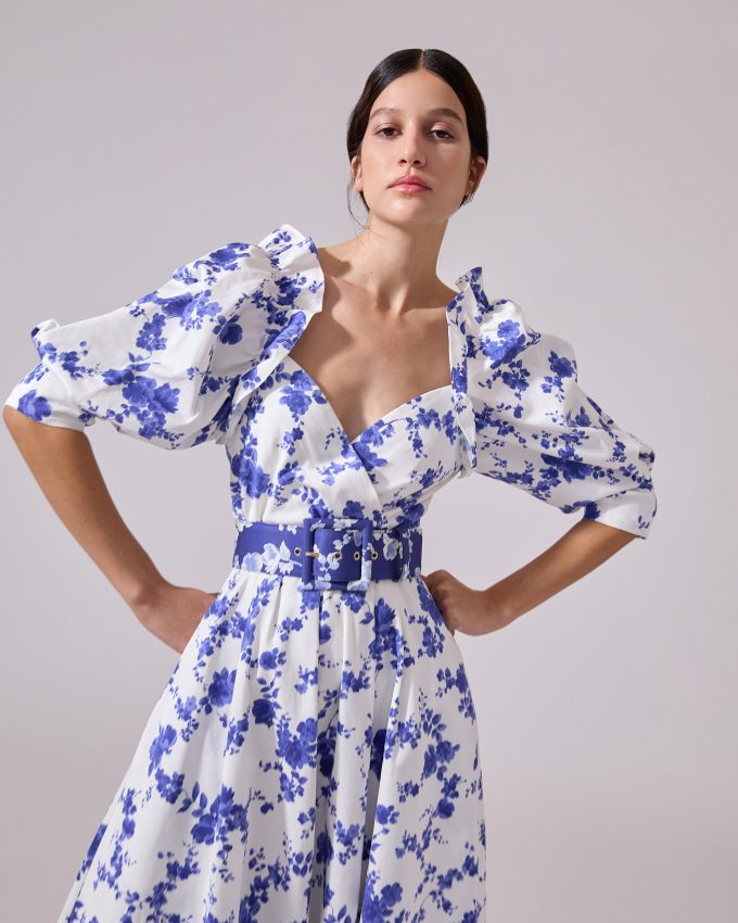 Floral-Print Wrap-Top Midi Dress