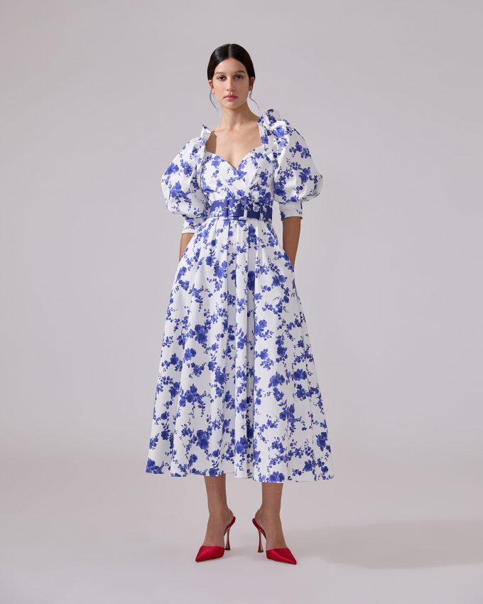 Floral-Print Wrap-Top Midi Dress