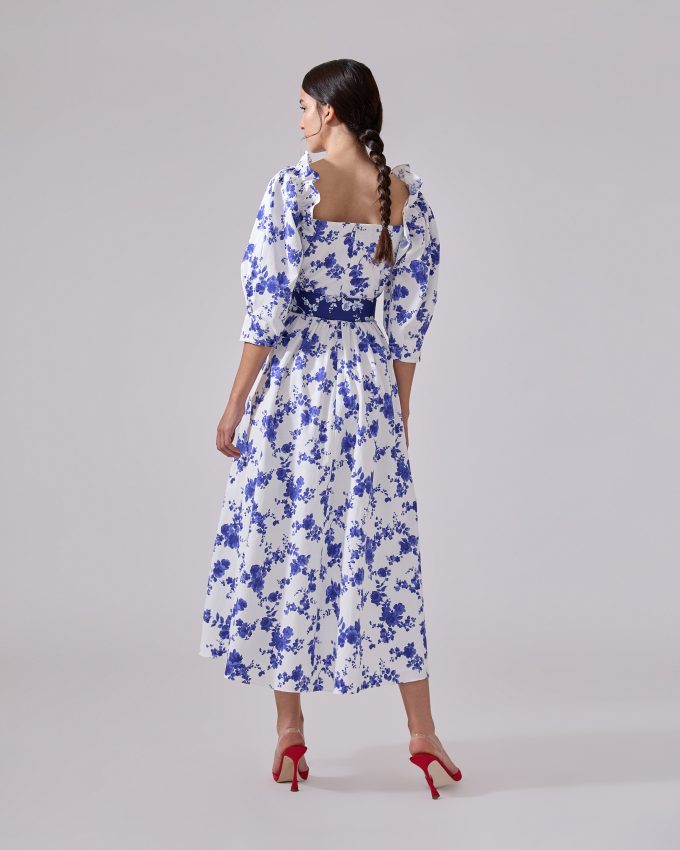 Floral-Print Wrap-Top Midi Dress