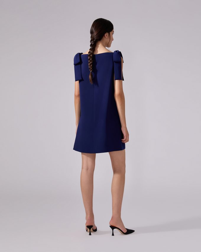 Floral-Embroidered Shift Dress With Bows