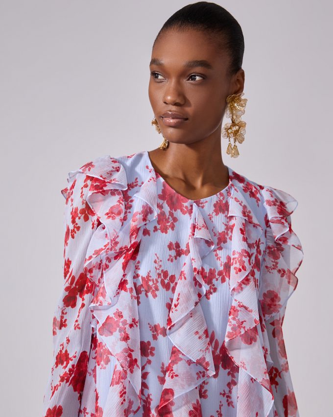 Chiffon Floral-Print Mini Dress