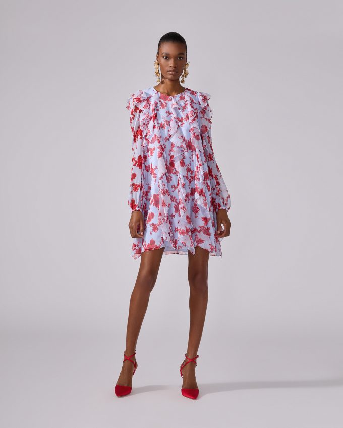 Chiffon Floral-Print Mini Dress