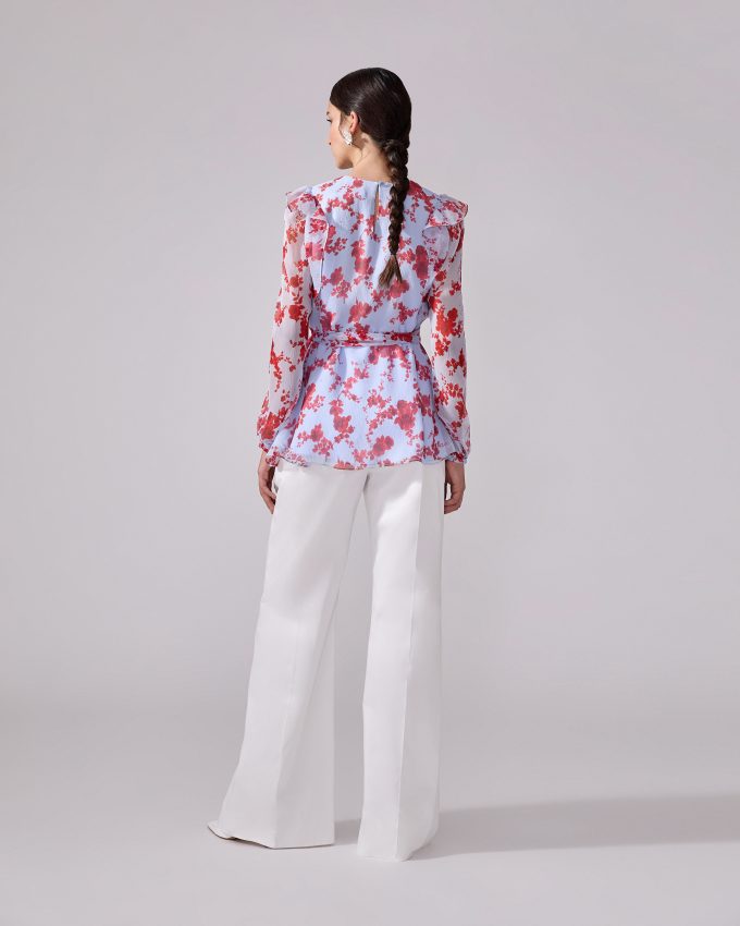 Chiffon Floral-Print Top With Sash