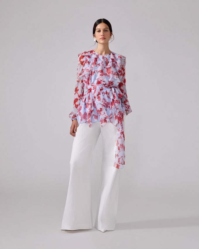 Chiffon Floral-Print Top With Sash