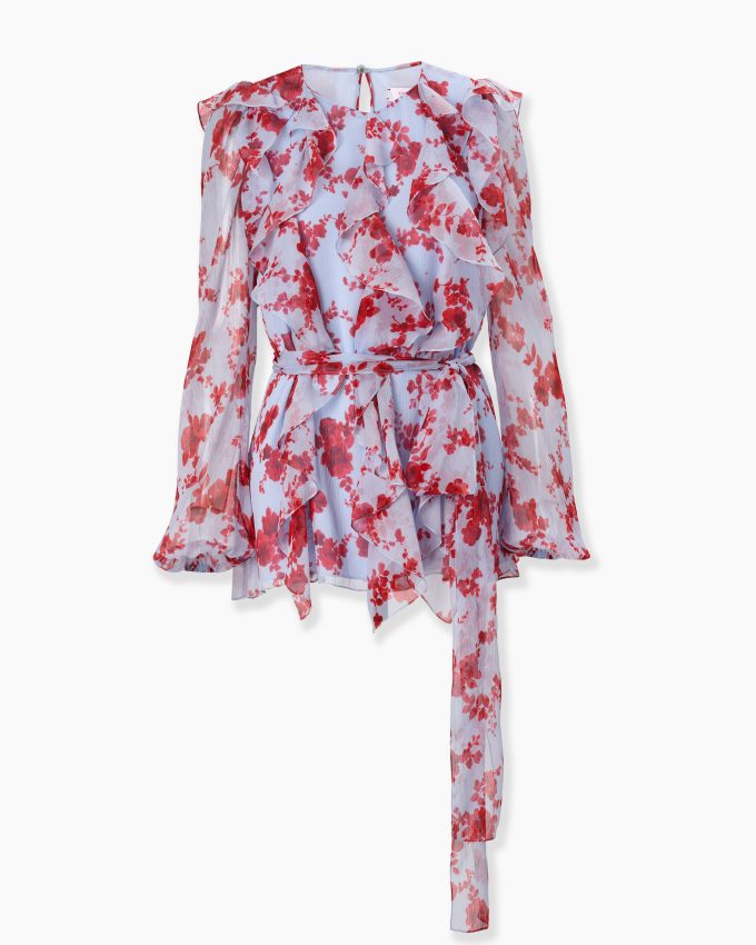 Chiffon Floral-Print Top With Sash