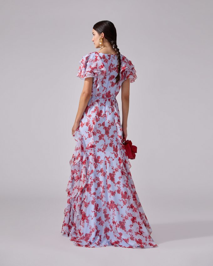 Chiffon Floral-Print Gown