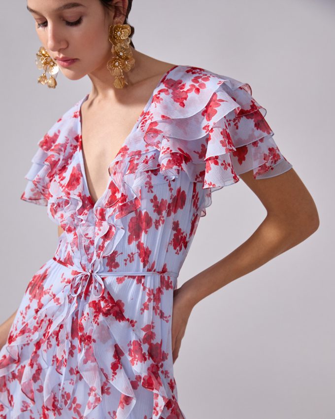 Chiffon Floral-Print Gown