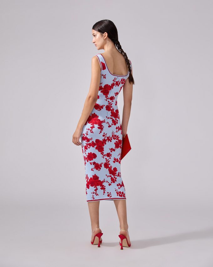 Floral Jacquard Scoop-Neck Dress