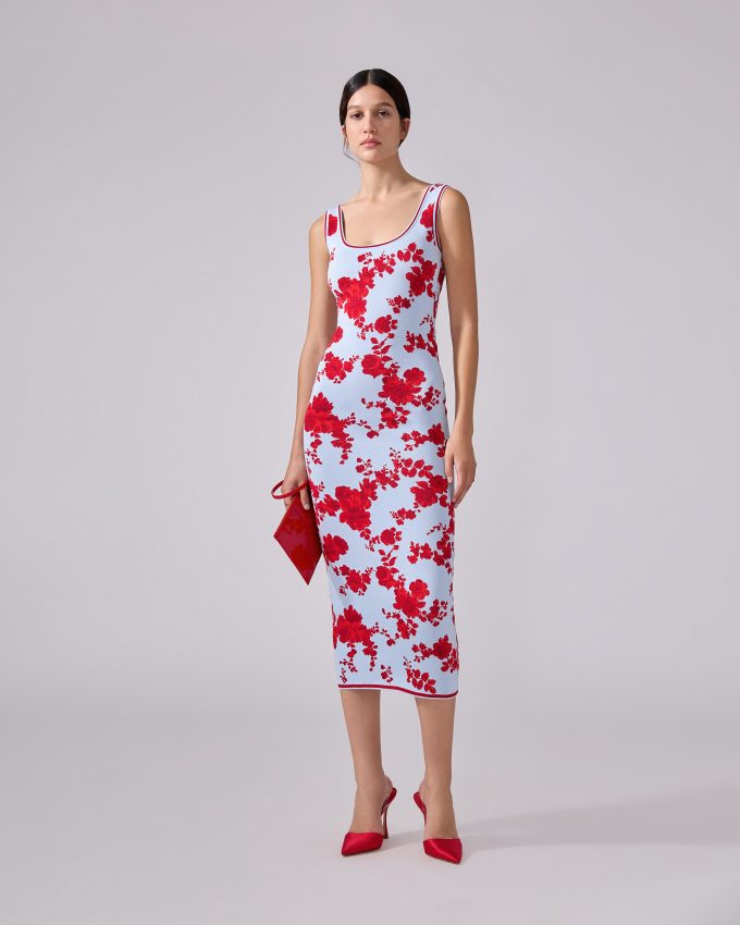 Floral Jacquard Scoop-Neck Dress