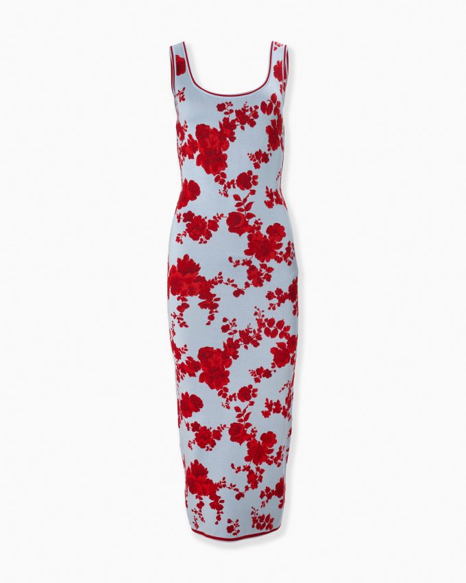 Floral Jacquard Scoop-Neck Dress