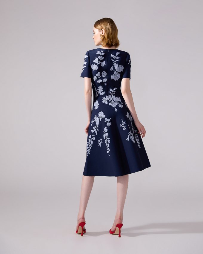 Floral Jacquard Flared Dress