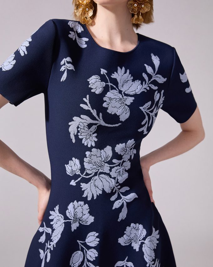 Floral Jacquard Flared Dress