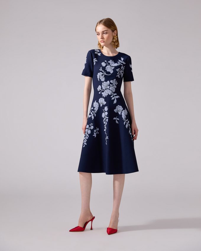 Floral Jacquard Flared Dress
