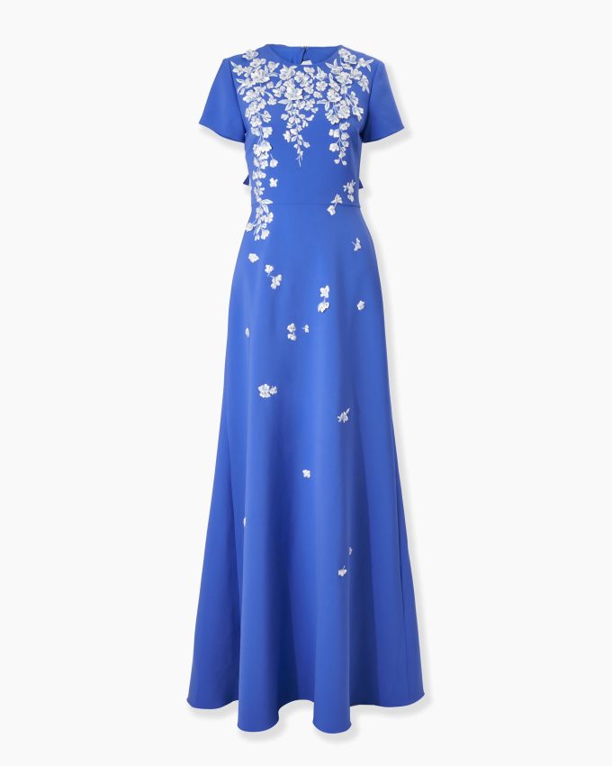 Floral-Embroidered Gown With Bows