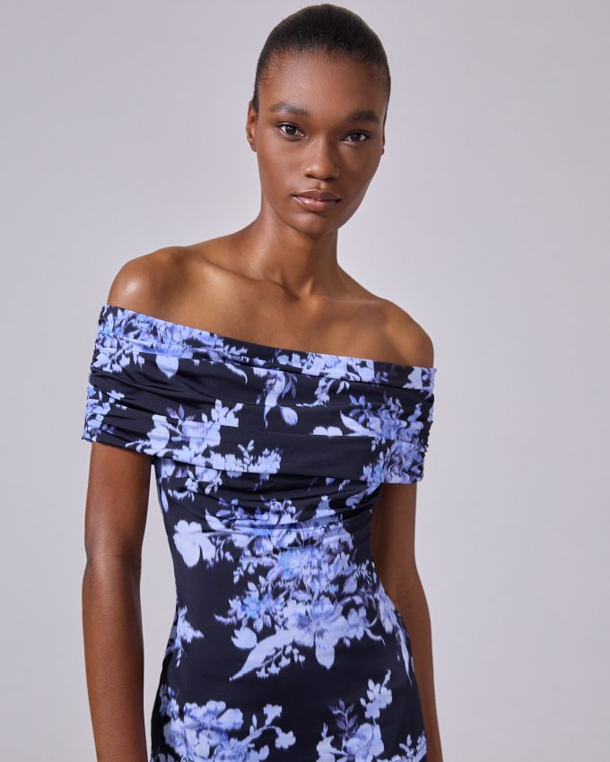 Floral-Print Ruched Jersey Top