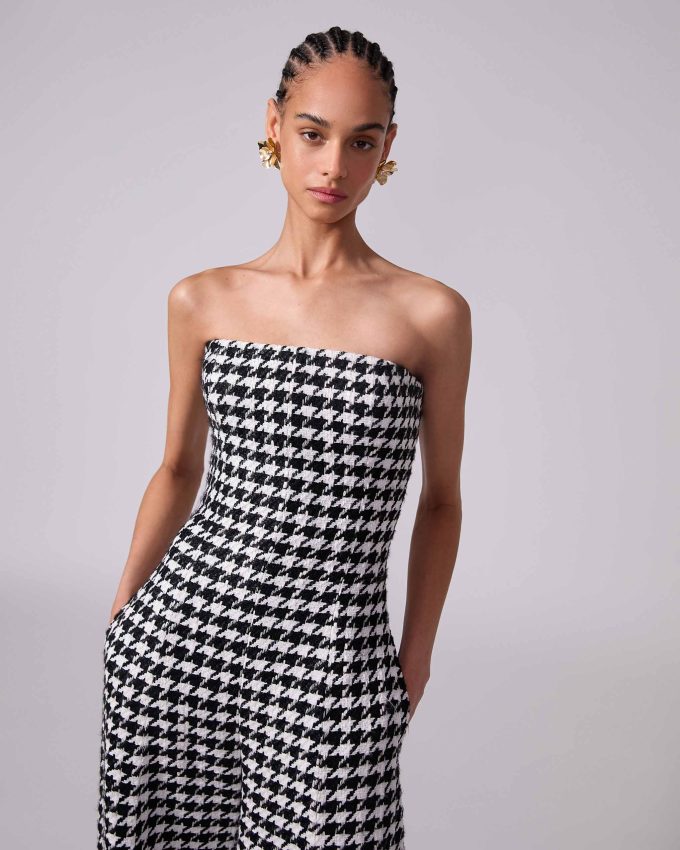 Strapless Houndstooth Playsuit