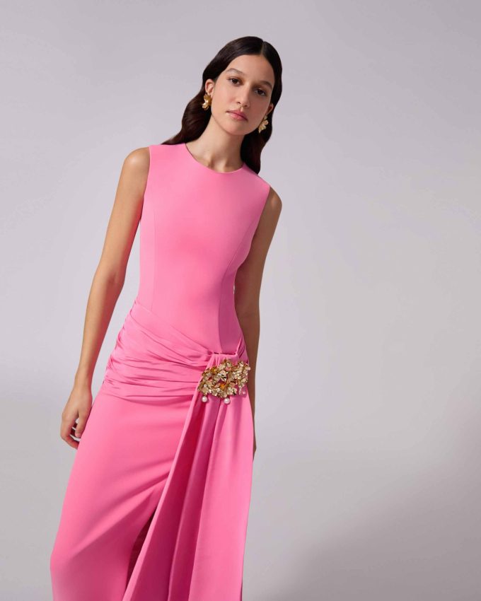 Sleeveless Column Dress with Sash