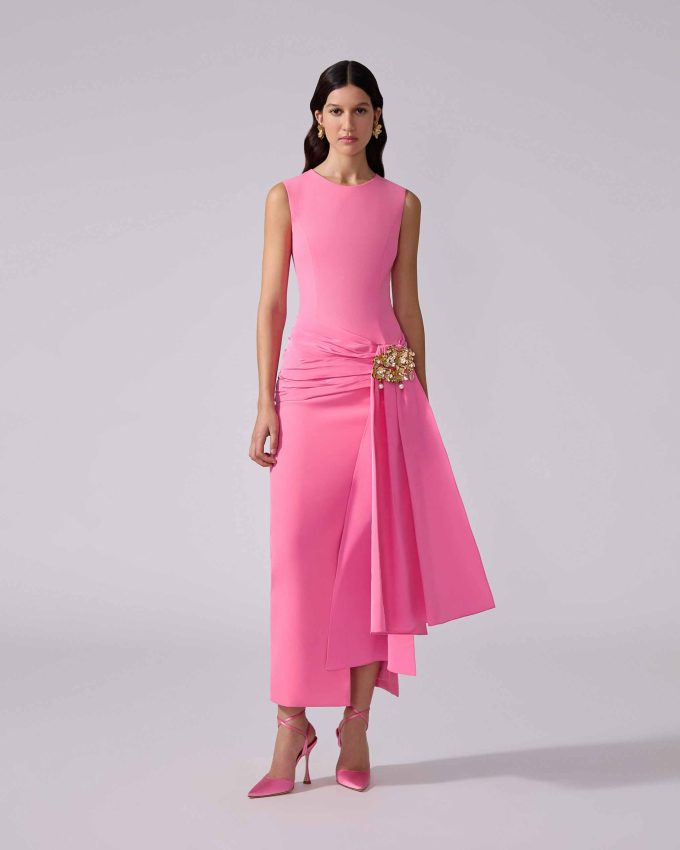 Sleeveless Column Dress with Sash
