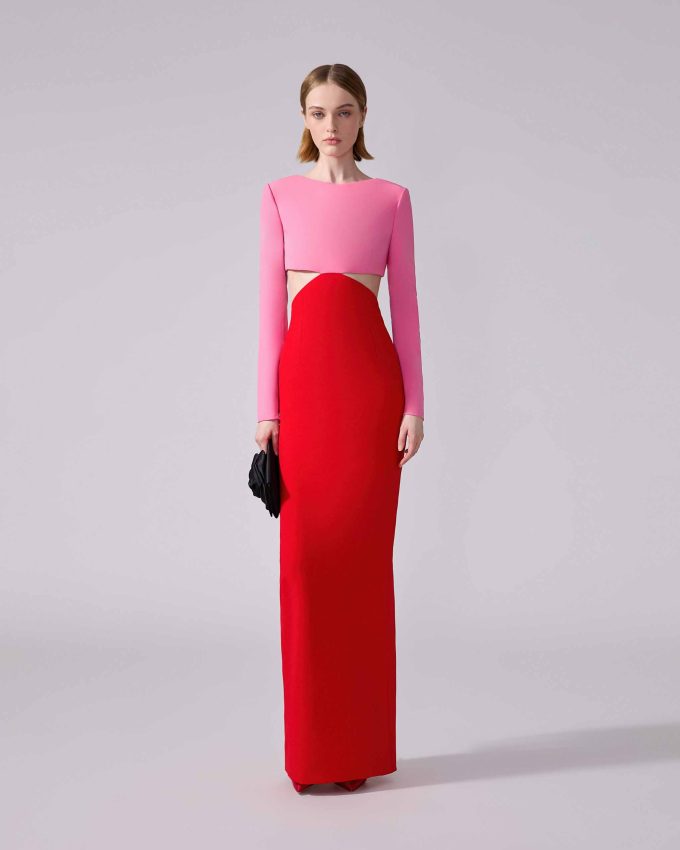 Cutout-Waist Column Gown