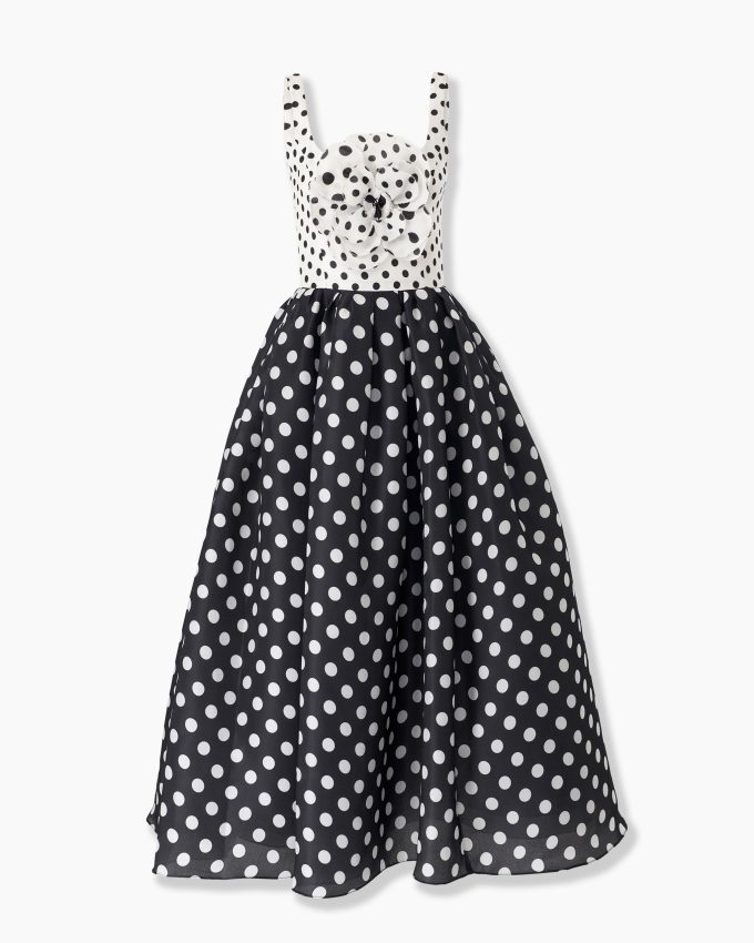 Polka Dot Midi Dress With Rosette