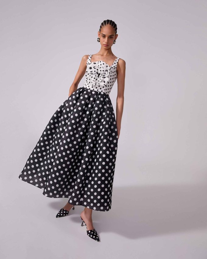 Polka Dot Midi Dress With Rosette