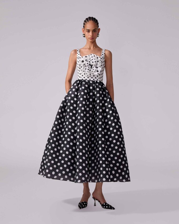 Polka Dot Midi Dress With Rosette