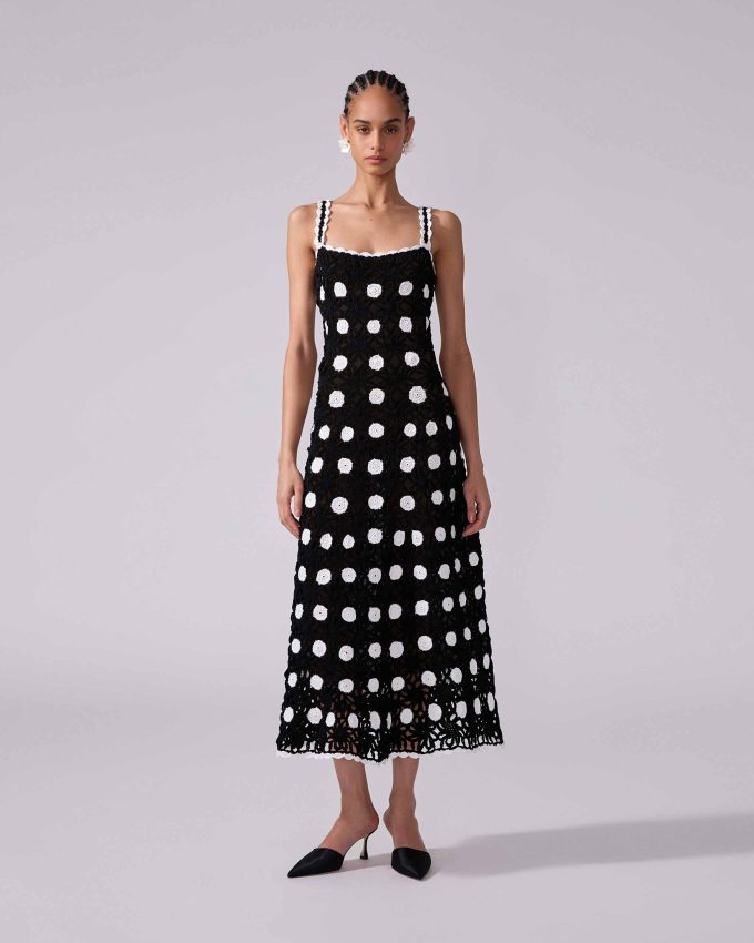 Crocheted Polka Dot Midi Dress