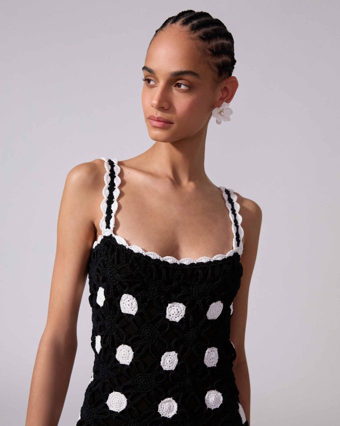 Crocheted Polka Dot Midi Dress