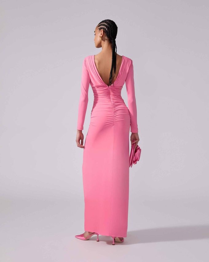 Ruched Jersey V-Neck Gown