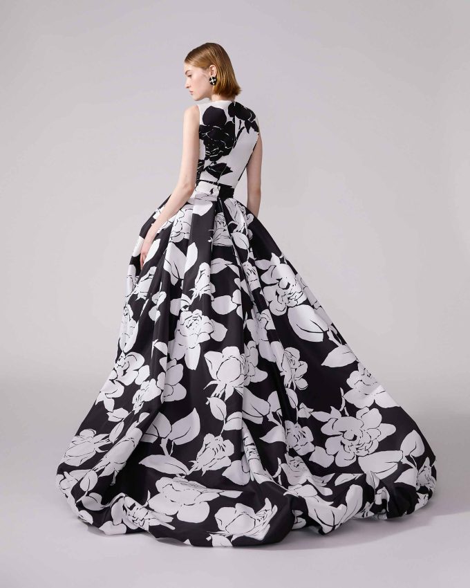 Floral-Print High-Low Gown