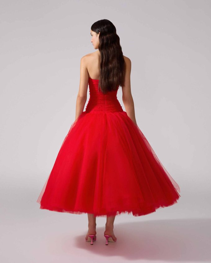 Embroidered Strapless Tulle Dress