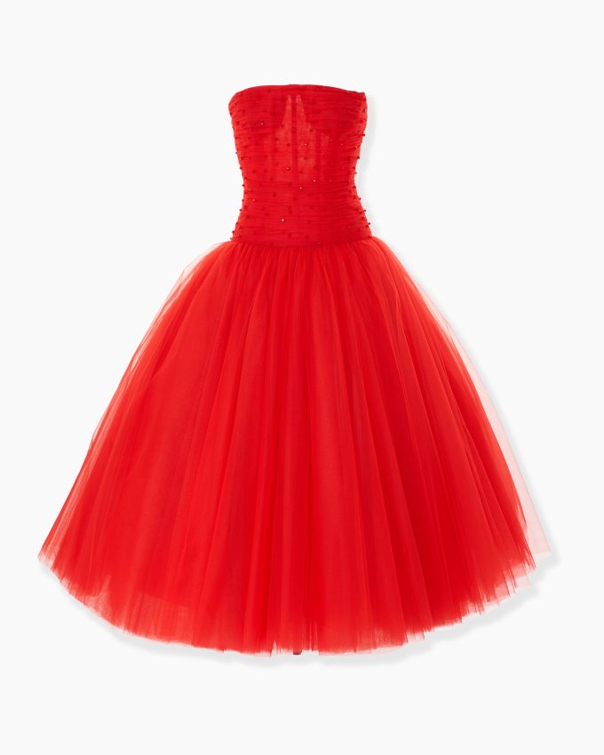 Embroidered Strapless Tulle Dress