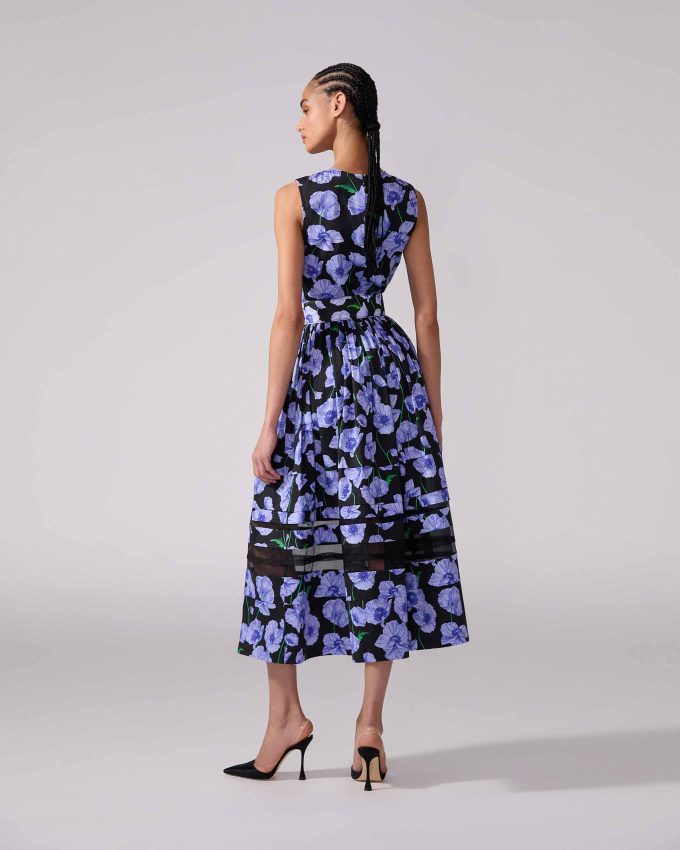 Floral-Print Dress With Organza Insert