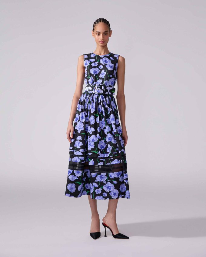 Floral-Print Dress With Organza Insert